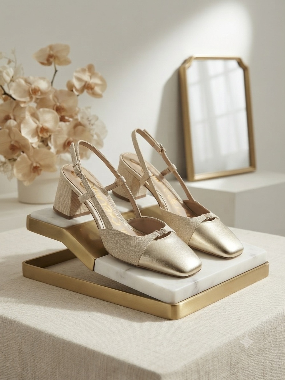 Sam Edelman Metallic Gold Slingback Block Heel